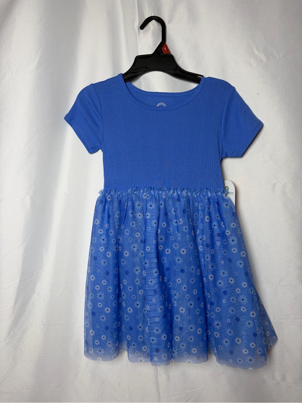 Girls' Blue Floral Tulle Skirt Dress